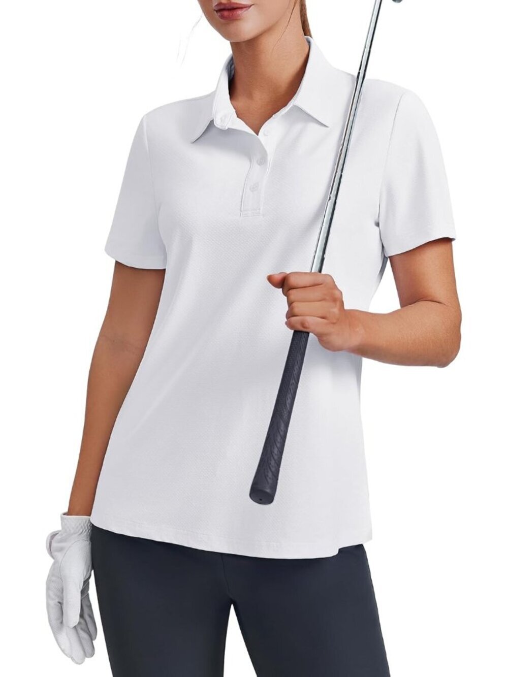 Womens 4 Buttons Golf Polo Shirts UPF 50+ Quick Dry Athletic Tennis Top
